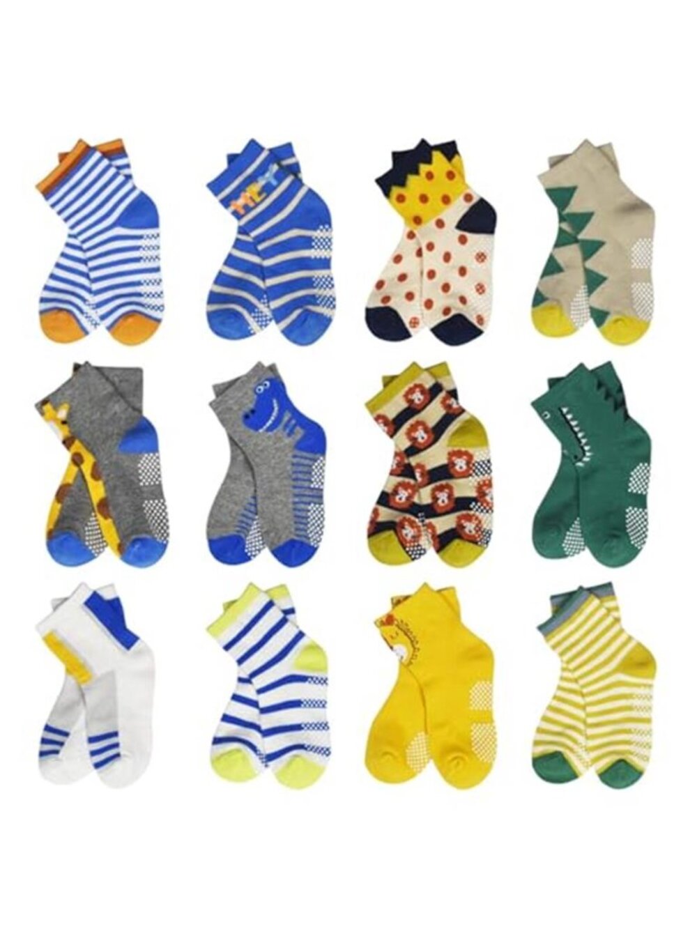 Non Slip Toddler Socks 12 Pairs Cartoon Grip Socks Boys Girls 1-7 Years Cotton